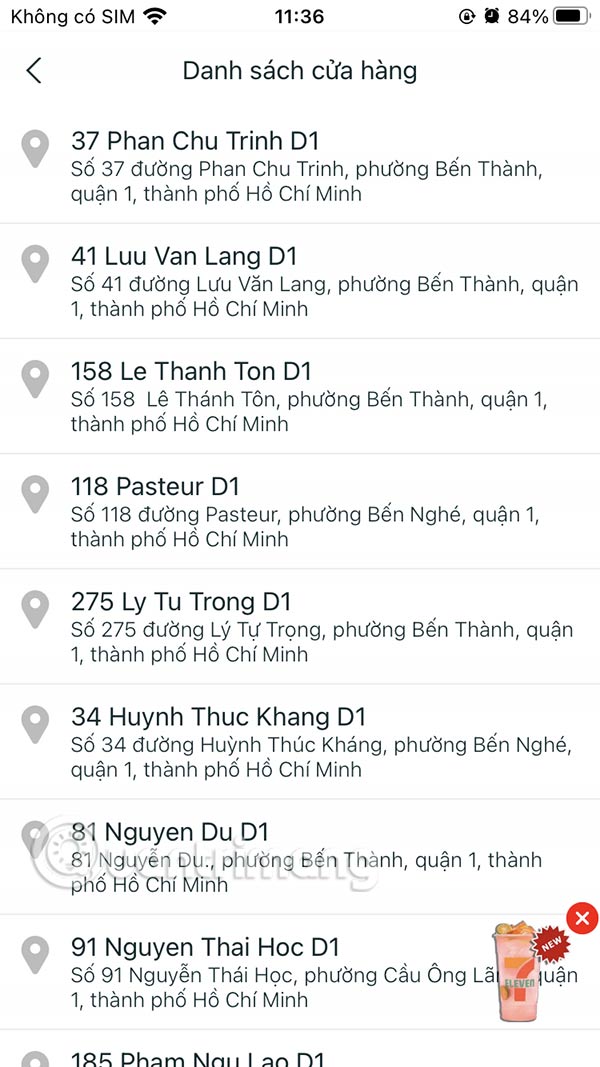 Danh sách cửa hàng trên 7-Eleven