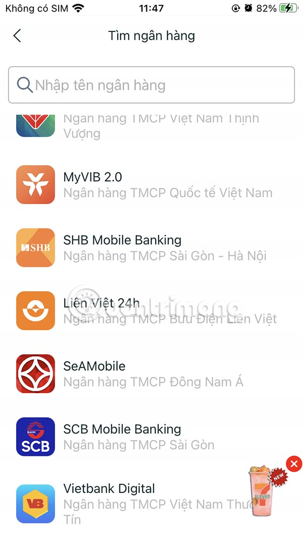 Chọn ngân hàng thanh toán 