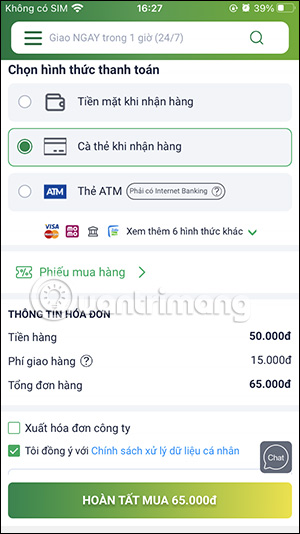 Phương thức thanh toán trên Bách Hóa Xanh