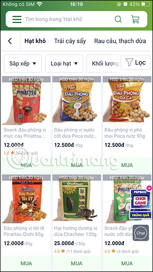 Mặt hàng trên Bách Hóa Xanh