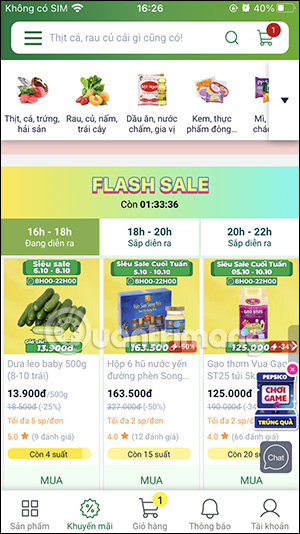 Flash sale trên Bách Hóa Xanh