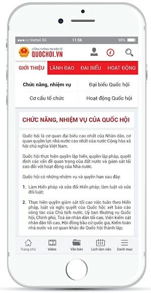 Screenshot 1 của Cổng thông tin Quốc Hội