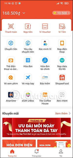 Giao diện ShopeePay