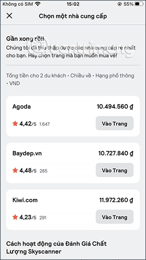 Tìm vé máy bay trên Skyscanner