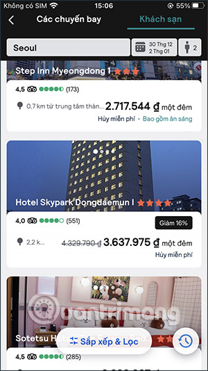 Tìm khách sạn trên Skyscanner