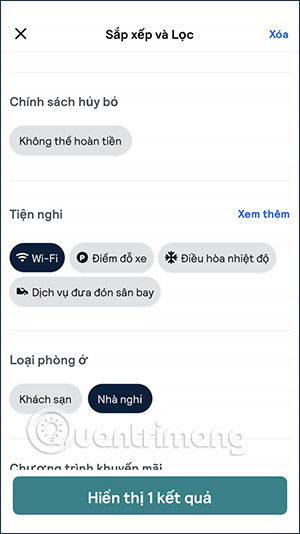 Tiêu chí tìm khách sạn trên Skyscanner