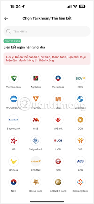 Liên kết VNPAY với tài khoản ngân hàng VNPAY